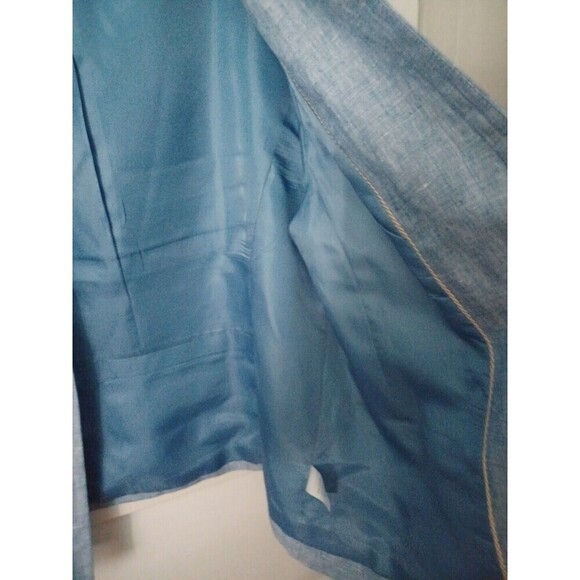 Talbots linen open blazer jacket 14 blue Coastal granny office professional - Picture 7 of 12